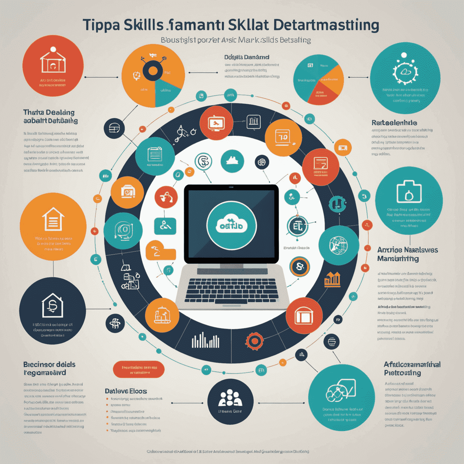 Infographic showing top skills in demand, including data analysis, artificial intelligence, and digital marketing